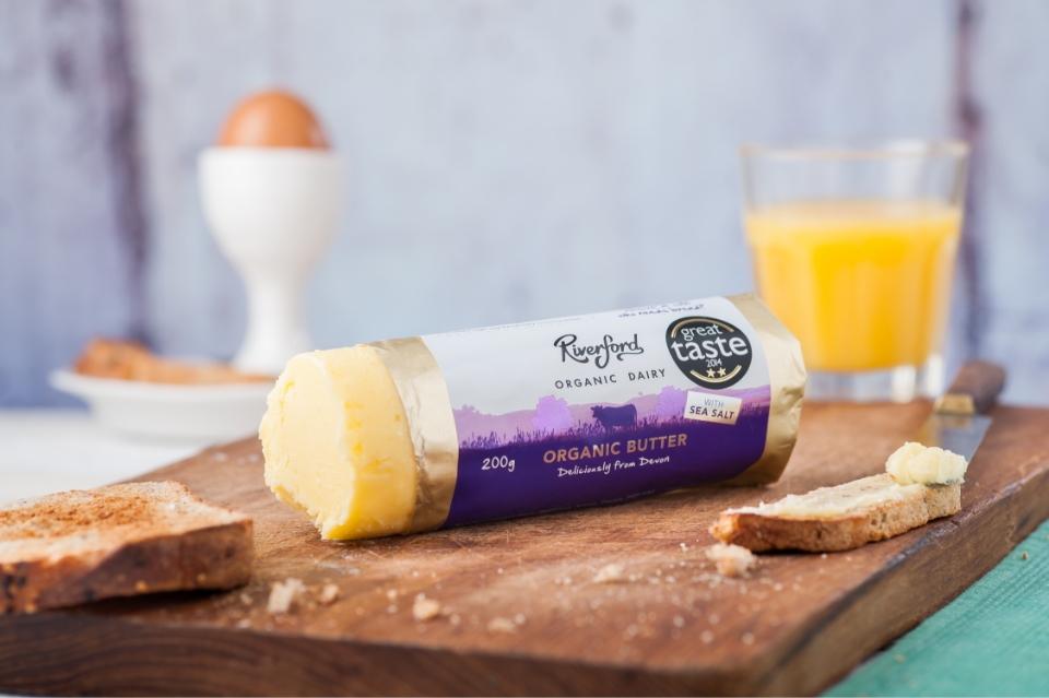 Riverford Dairy new designed organic butter packaging